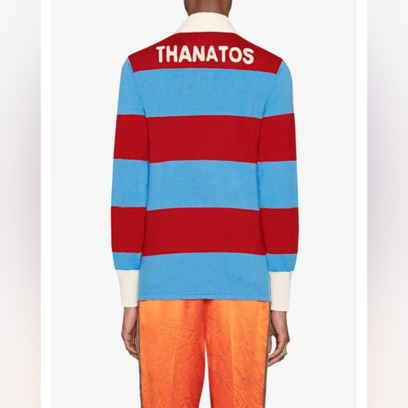 20. NWT GUCCI BLUE STRIPED POLO WITH THANATOS EMBROIDERY - Picture 5 of 11